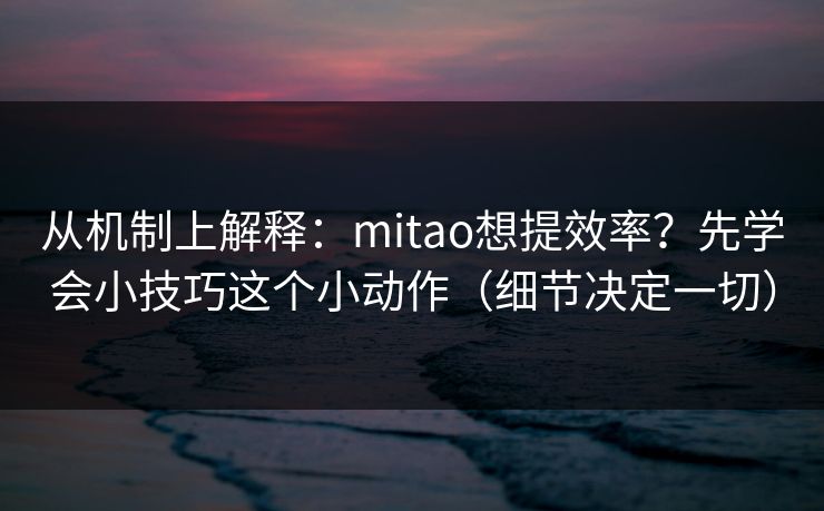 从机制上解释：mitao想提效率？先学会小技巧这个小动作（细节决定一切）